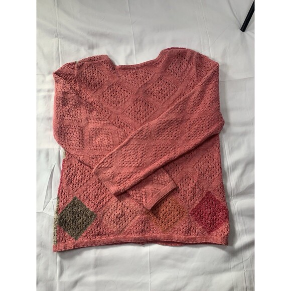Christopher & Banks Pink Patchwork Knit Sweater Zip Cardigan Medium Fall Winter - Picture 2 of 7